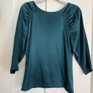 Amour Vert teal green silk blouse S small